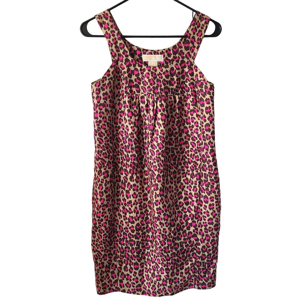 Michael Kors Silk Pink Leopard Print Sleeveless Dress Women's Size 2